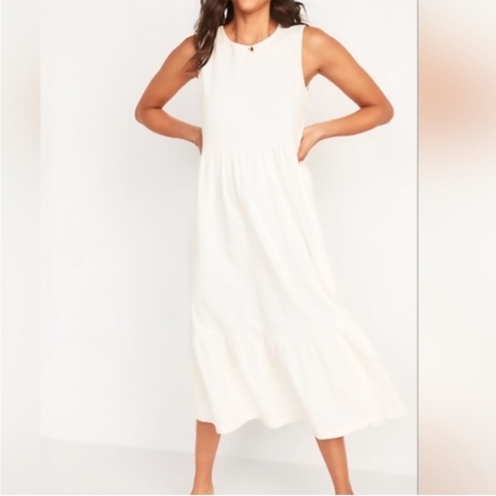 Old Navy Cream Sleeveless Tiered Midi Dress Sz Sm
